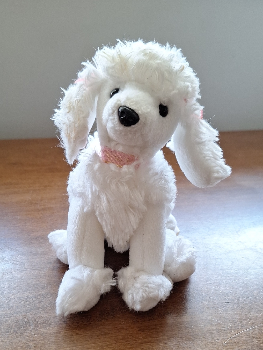 Ty White Plush Poodle, L'amore, The Love, with Pink Collar - Soft Dog Toy